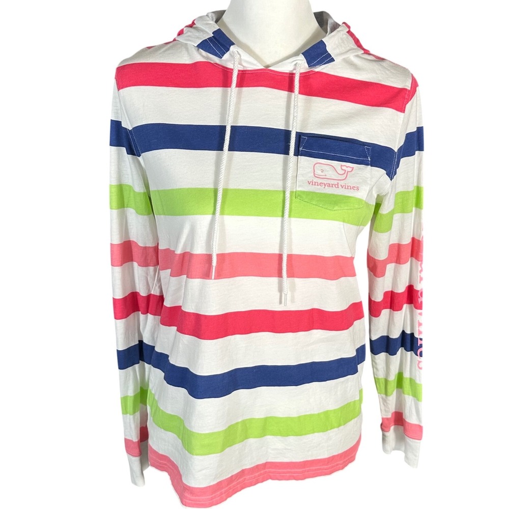 Vineyard Vines Hoodie Women XS Multi-Color Striped Whale Logo Long Sleeve Tee